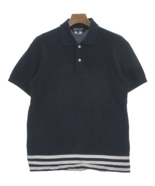 Comme des Garcons Homme Deux Polo Cotton Half Button Short Sleeve Border Hem Navy Blue Size US M / EU 48-50 / 2 - 1 Thumbnail