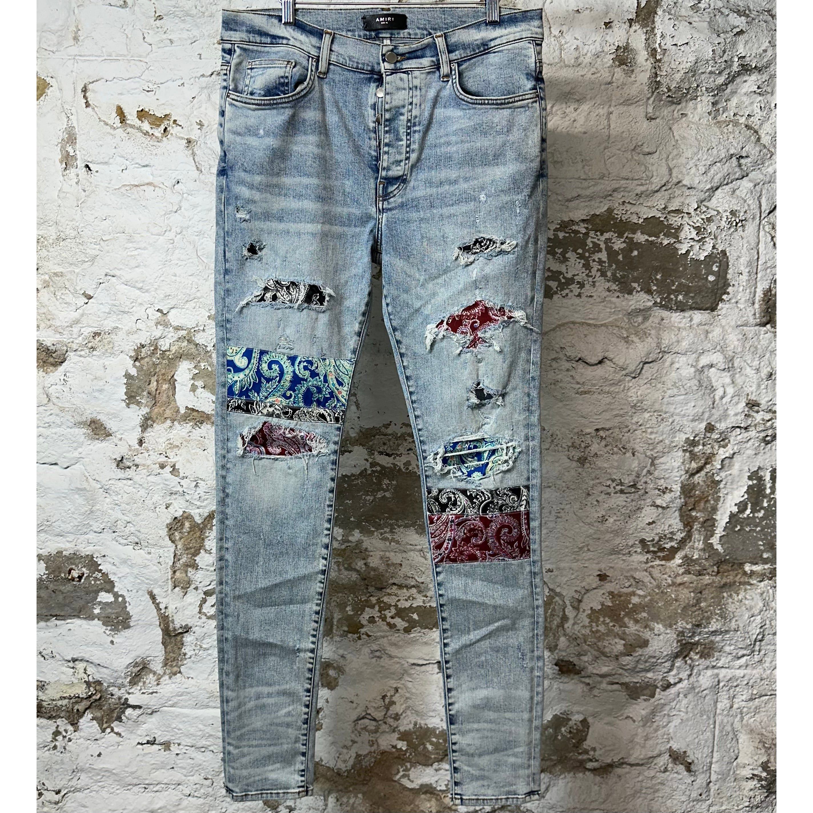 Amiri Amiri Multicolor Paisley Patch Washed Blue Denim Jeans Sz 36 Size US 36 / EU 52 - 1 Thumbnail