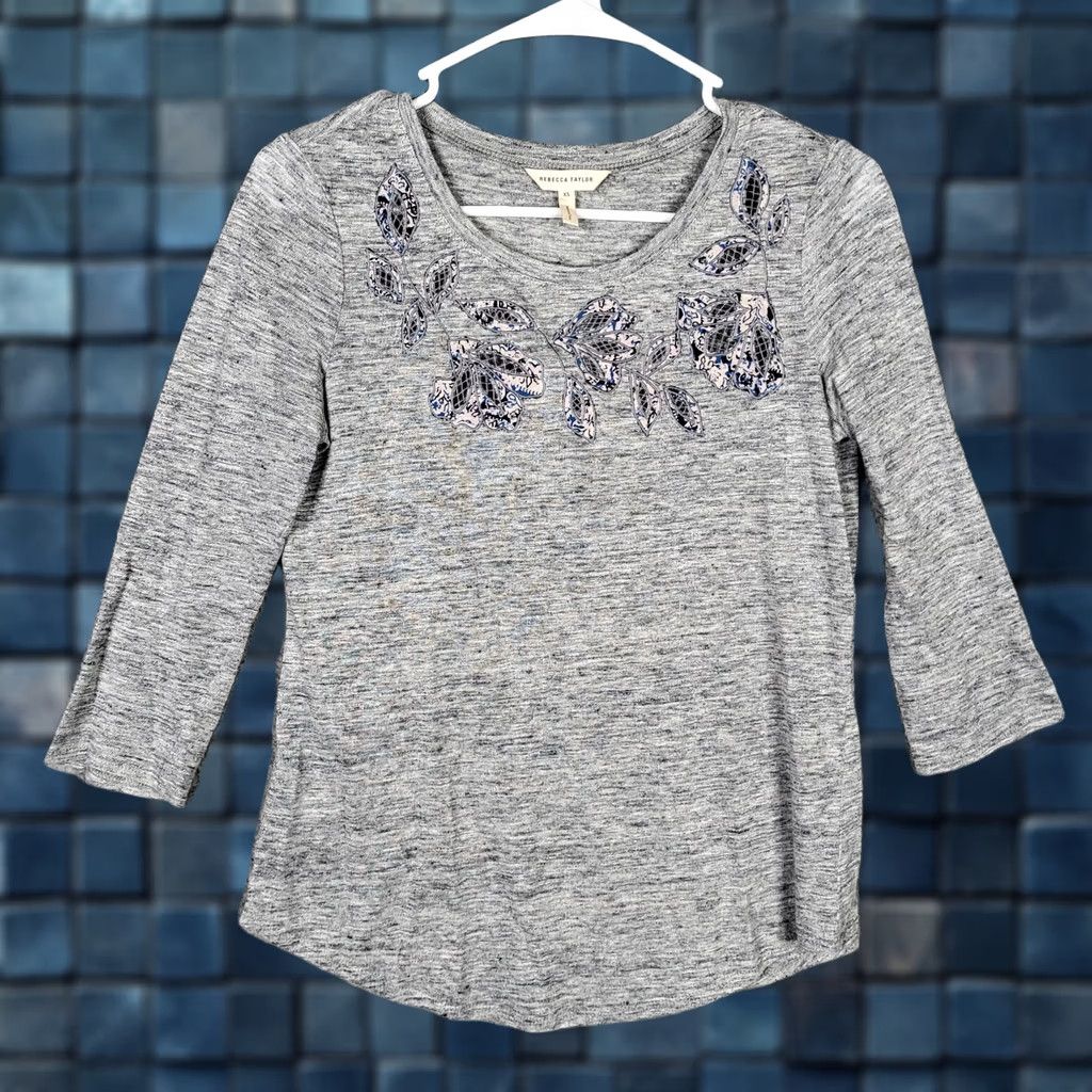 Rebecca Taylor Rebecca Taylor Women's Knit Top 3/4 Sleeve Size XS Linen Gray Round Neck Casual Basic All Seasons Knit Top Mens Womens Girls Size XS / US 0-2 / IT 36-38 - 1 Thumbnail