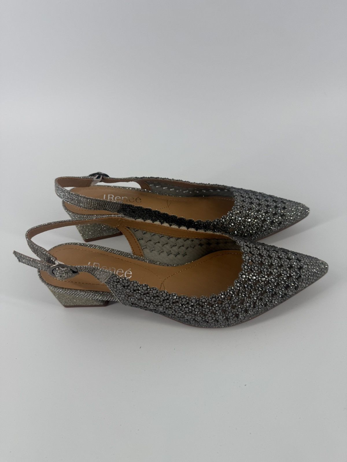 Other J Renee Pranil Pewter Silver Rhinestone Slingback Pumps Heel Size US 7 / IT 37 - 6 Thumbnail