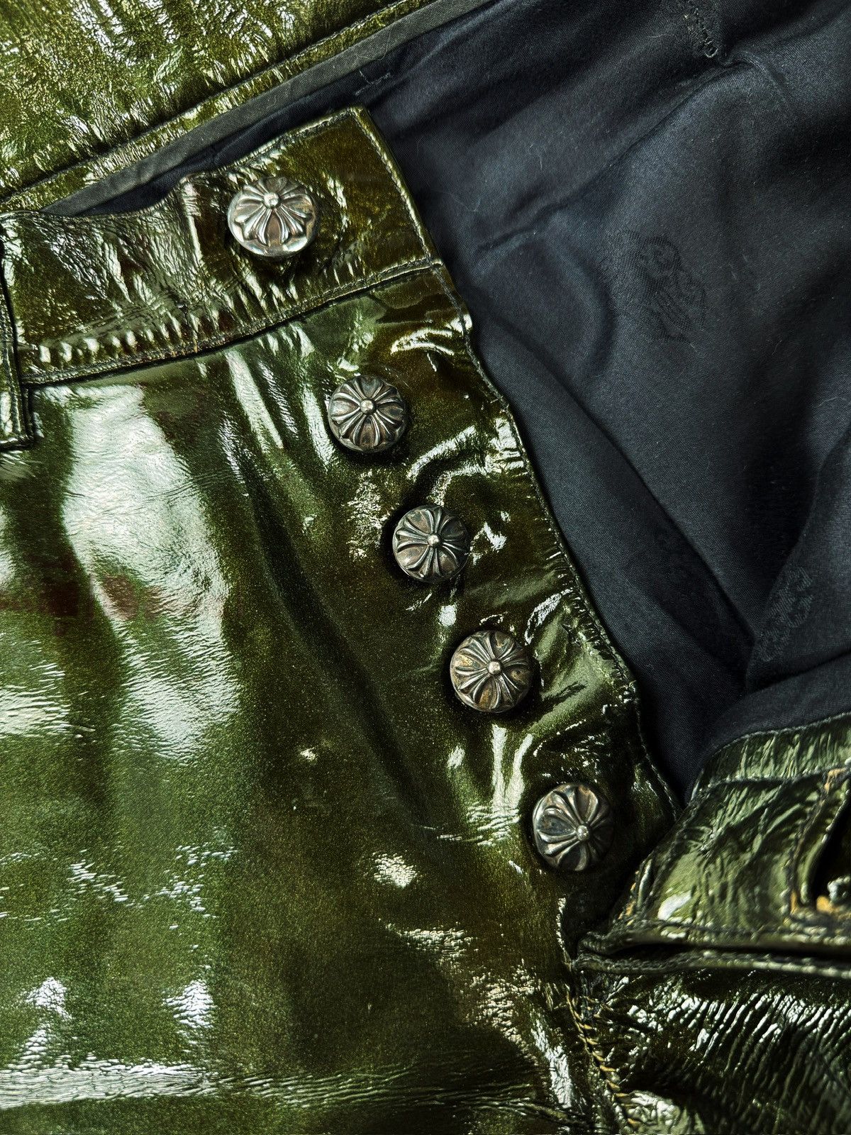 Chrome Hearts Chrome Hearts Green Galaxy Patent Leather Cross Patch Fleur Knee .925 Pants Size US 28 / EU 44 - 6 Thumbnail
