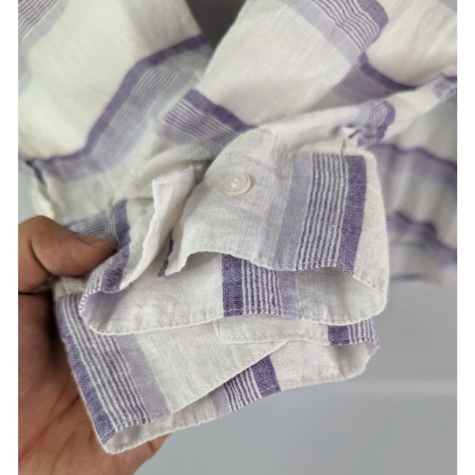 Vintage Lane Bryant Shirt Womens 22/24 Plus Linen Tunic Purple White Stripe Pleated Bohemian Casual Tunic Blouse Size 3XL / US 20-22 - 3 Thumbnail