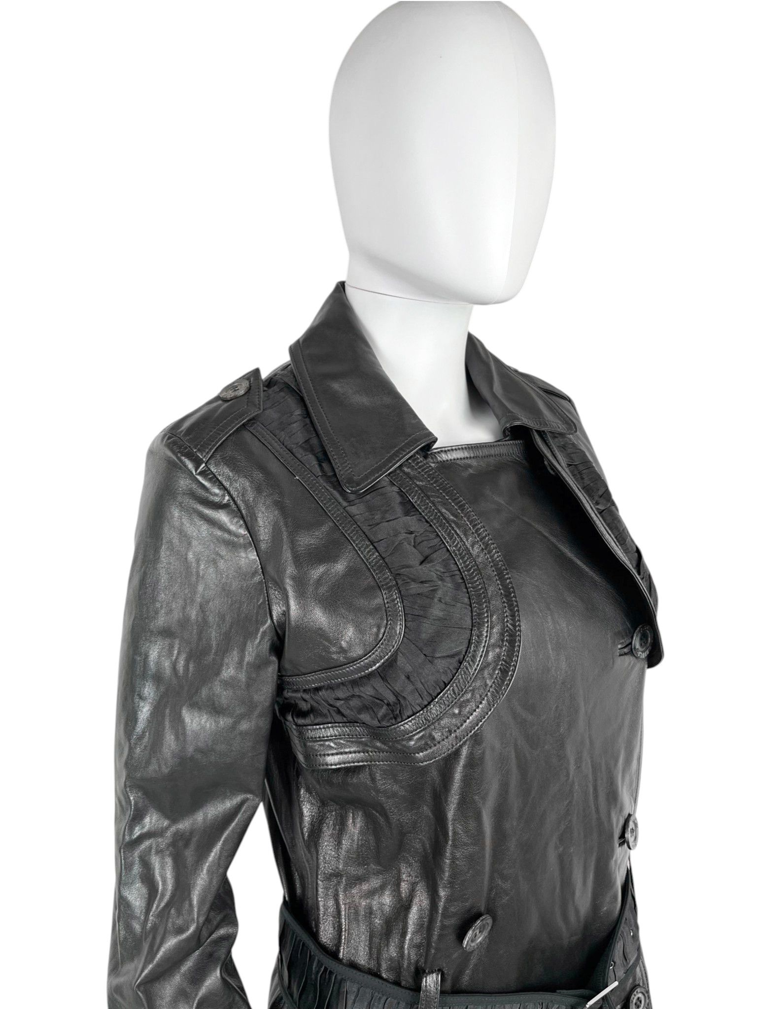 John Galliano 2004 Sample Black Lambskin Leather Coat Size S / US 4 / IT 40 - 8 Thumbnail