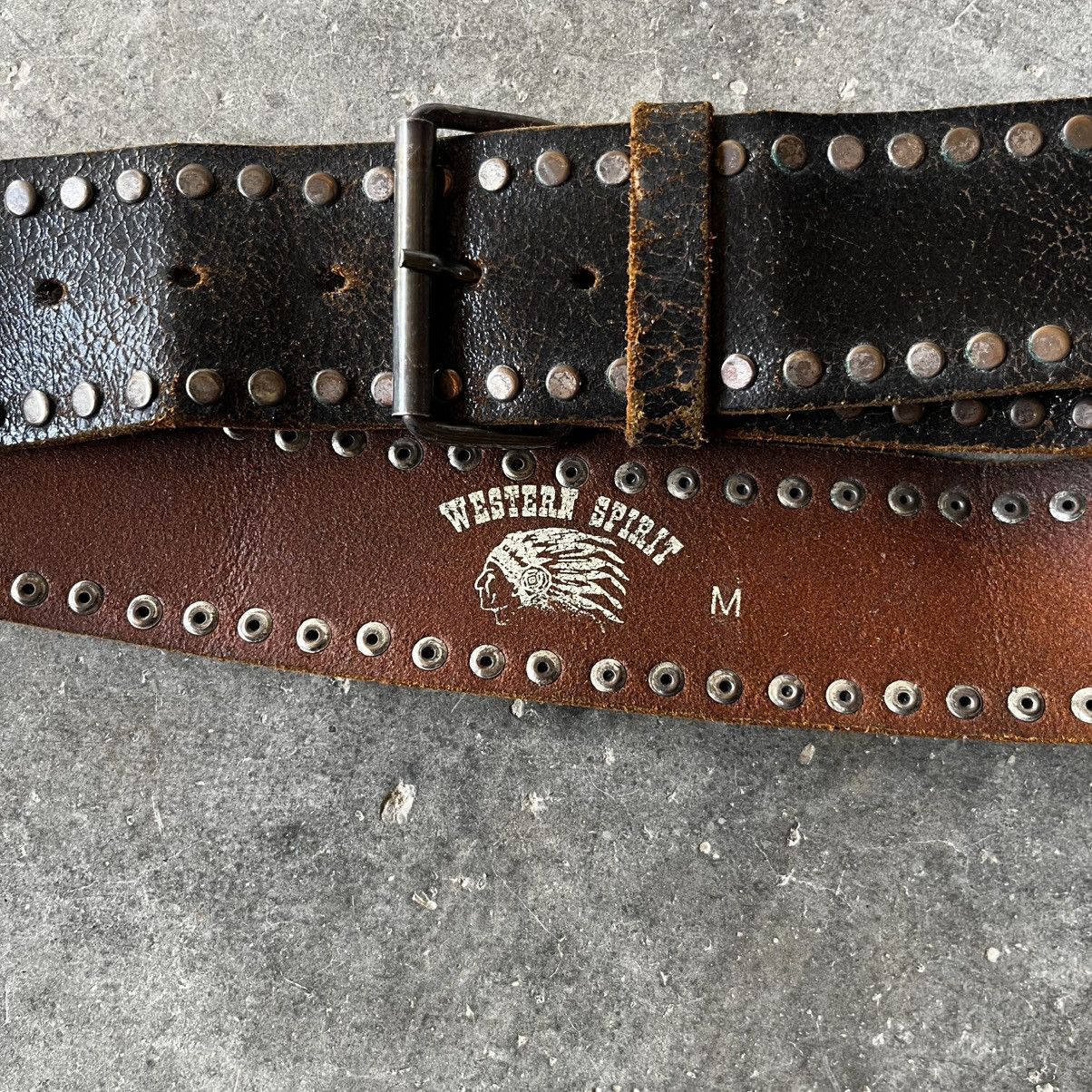 Vintage VINTAGE WESTERN SPIRIT STUDDED LEATHER BELT Size 30 - 3 Thumbnail