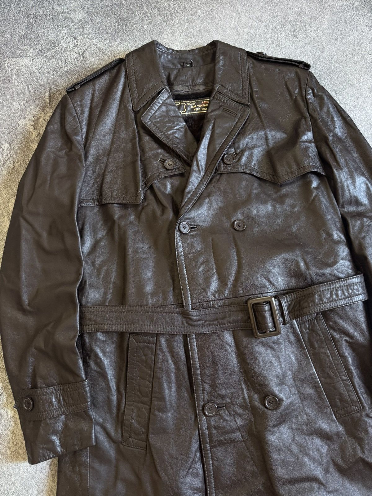 Genuine Leather Retro 52size vintage leather brown coat jacket + lining 90s Size US L / EU 52-54 / 3 - 3 Thumbnail