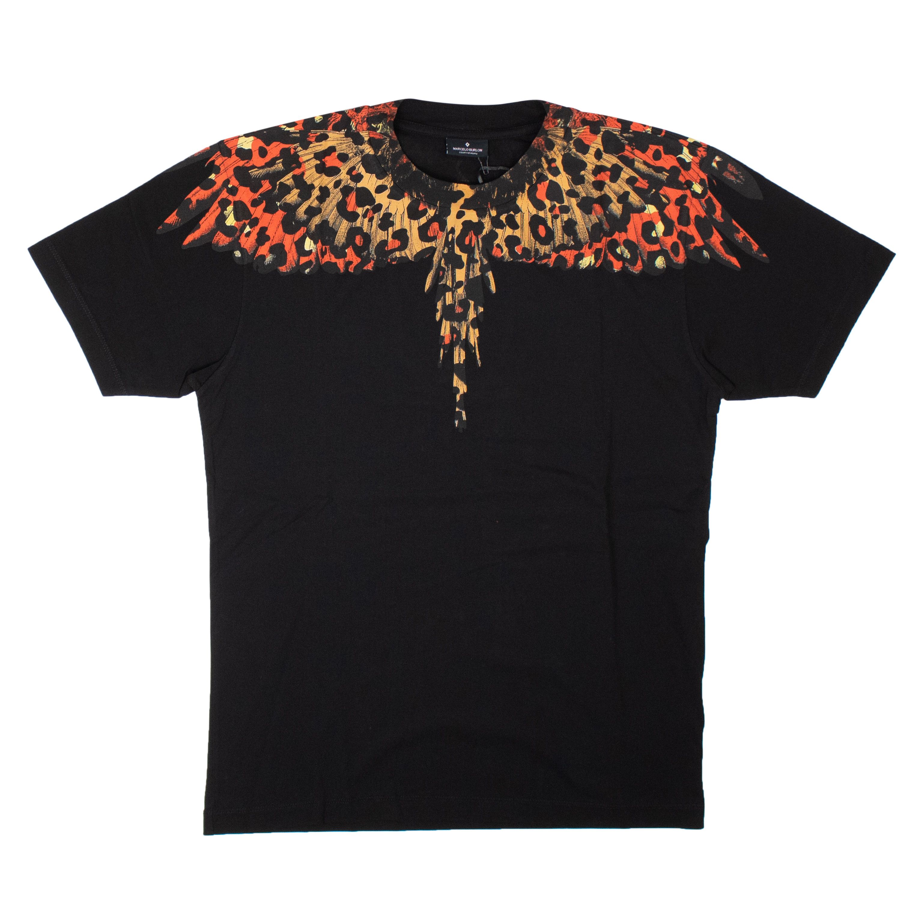 image of Marcelo Burlon Black Leopard Wings T-Shirt Size S, Women's