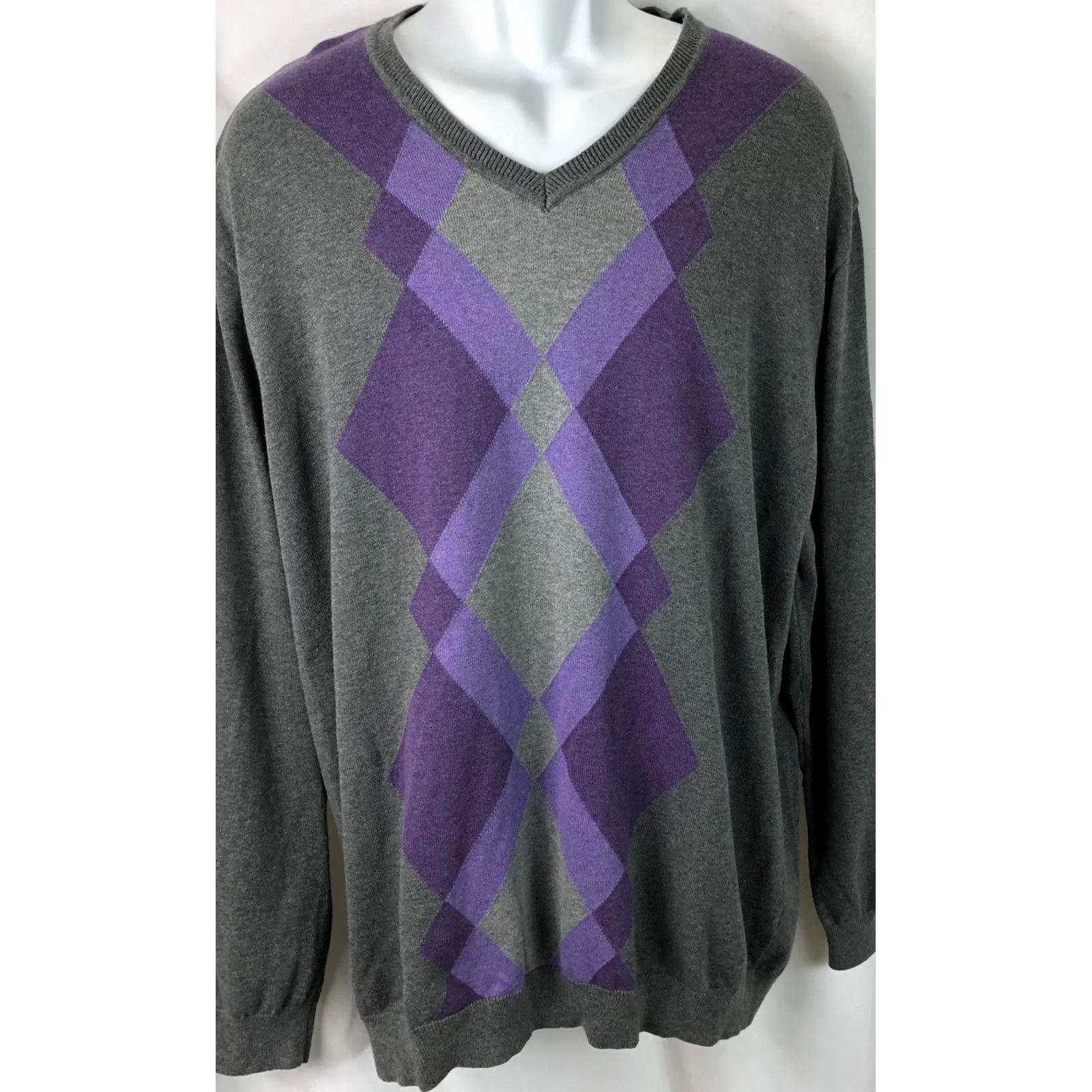 Liz Claiborne Vintage Claiborne Sweater 2XL Gray Purple Argyle VNeck Academia Y2K 90s Preppy Size US XXL / EU 58 / 5 - 2 Thumbnail