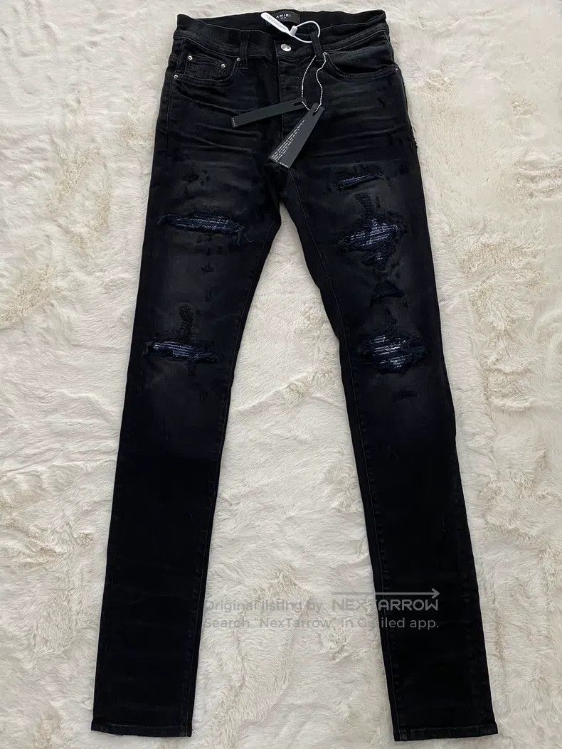 Amiri Size 30 Washed black and blue cashew flower MX1 patch