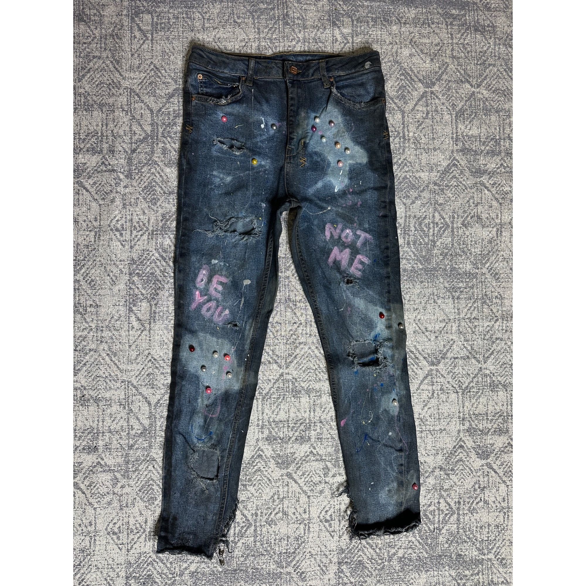 Ksubi Custom Reworked Embellished Bleached Distressed Paint Staine Size 29" - 1 Thumbnail