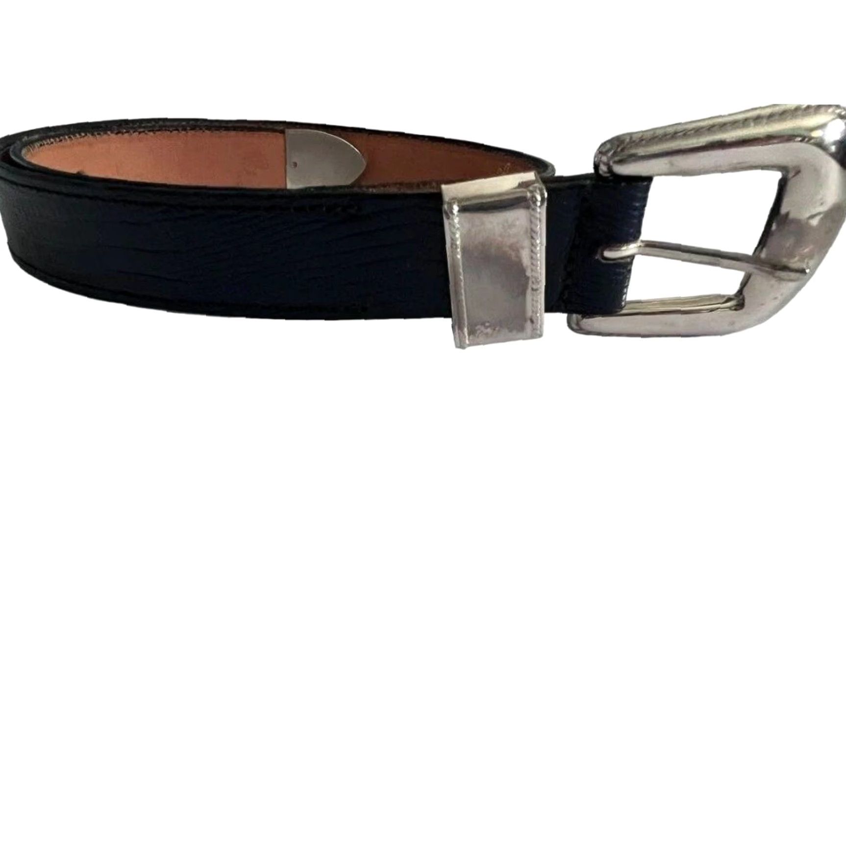 Medium Fred Coen Black Aqua Snakeskin Embossed Leather Western Belt Womens 36in VINTAGE Fred Coen Western Belt Womens Navy Blue Snakeskin  main image 2