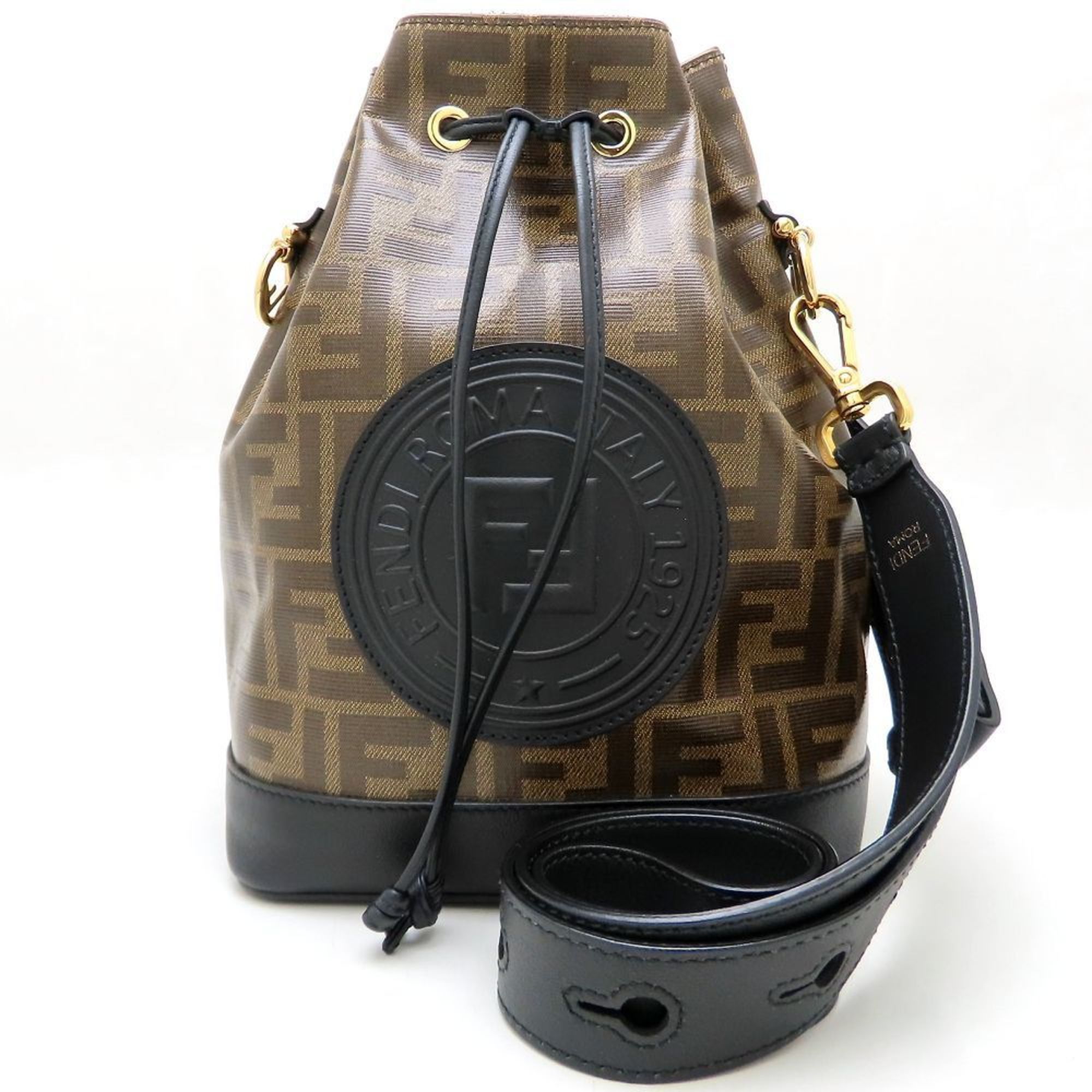 FENDI Montresor Bucket Bag Shoulder 8BT298 Round Coated Canvas x