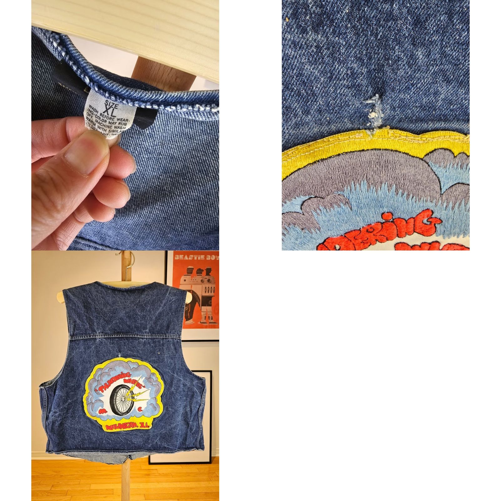 Denime VINTAGE THUNDERING WHEELS MC DENIM VEST XL SHIRT Men BLUE Biker 70's Illinois WAUKEGAN MC Title Gear Mens Size US XL / EU 56 / 4 - 8 Thumbnail
