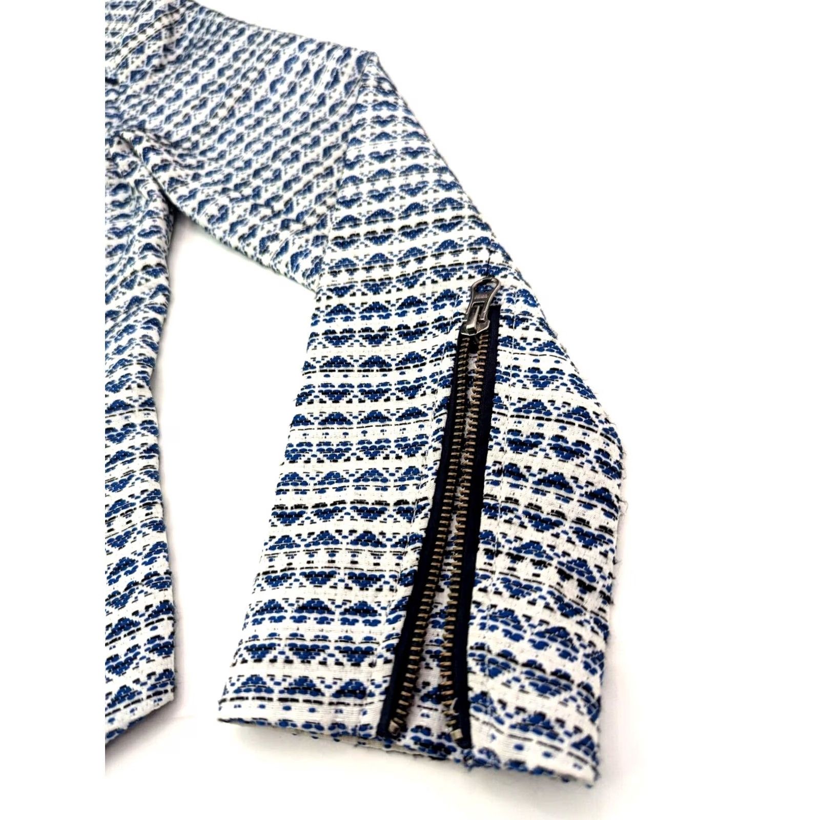 J.Crew J.CREW Blazer Jacket Cropped Blue Geometric Jacquard Womens XS Front Zipper Sleeve Notch Vintage: No Size XS / US 0-2 / IT 36-38 - 6 Thumbnail