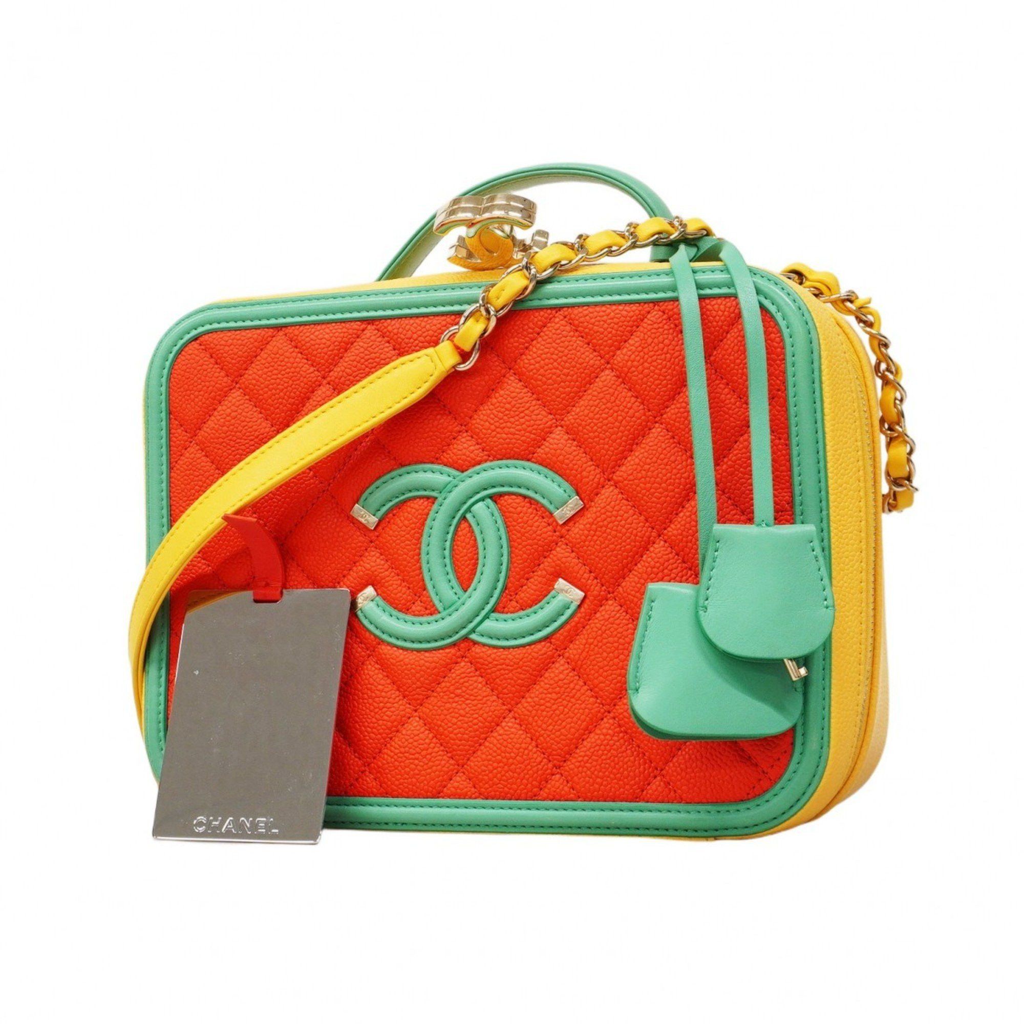 Chanel Vanity Bag Matelasse Chain Shoulder Filigree Caviar Skin Multicolor Women's