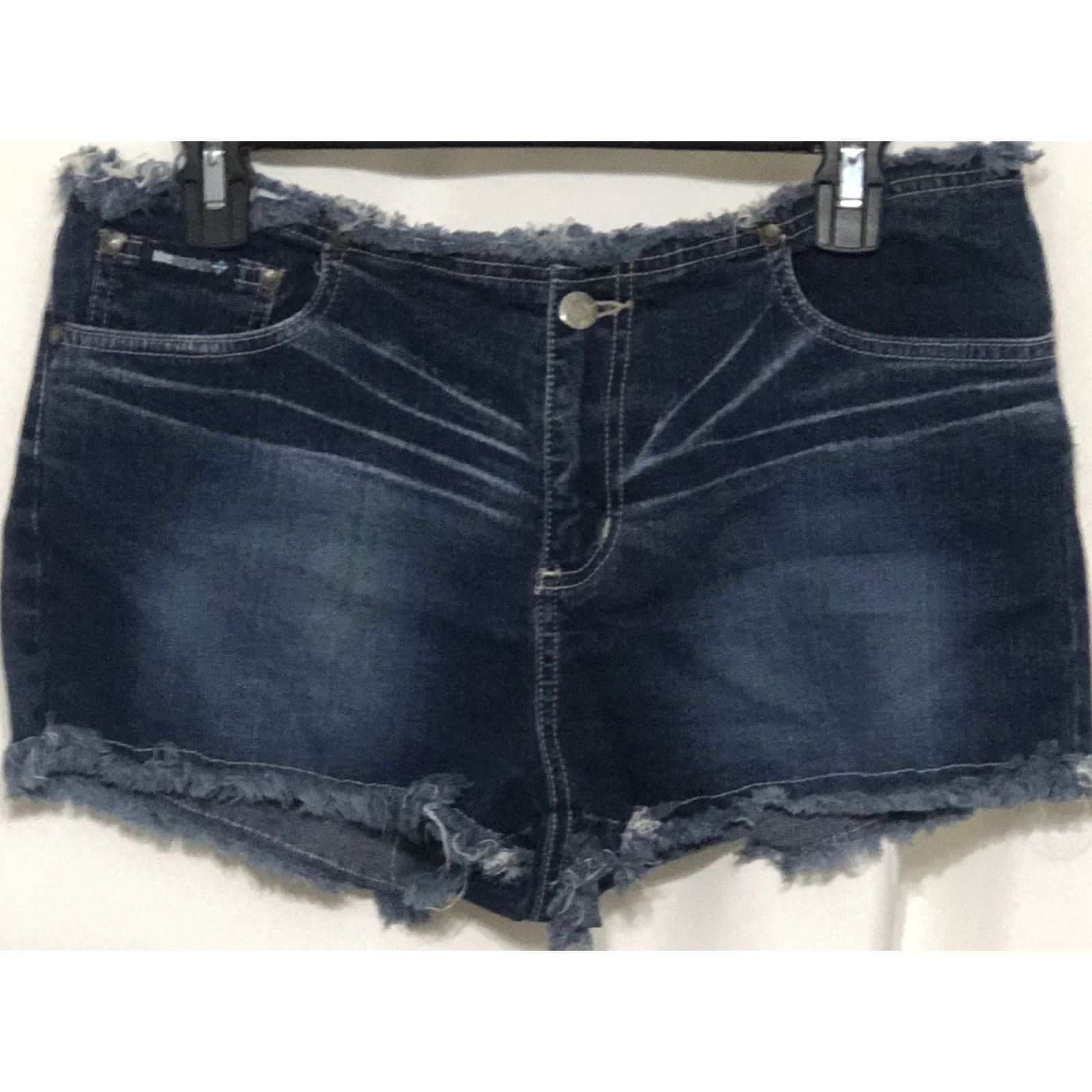 Denime VINTAGE Blue Asphalt Cut Off Jean Shorts 11 Frayed Mid Rise Denim 30"W Y2K 90s Jeans Womens Shorts 90s Bohemian Grunge Hip Hop Girls JS/NB Size 32" / US 10 / IT 46 - 4 Thumbnail