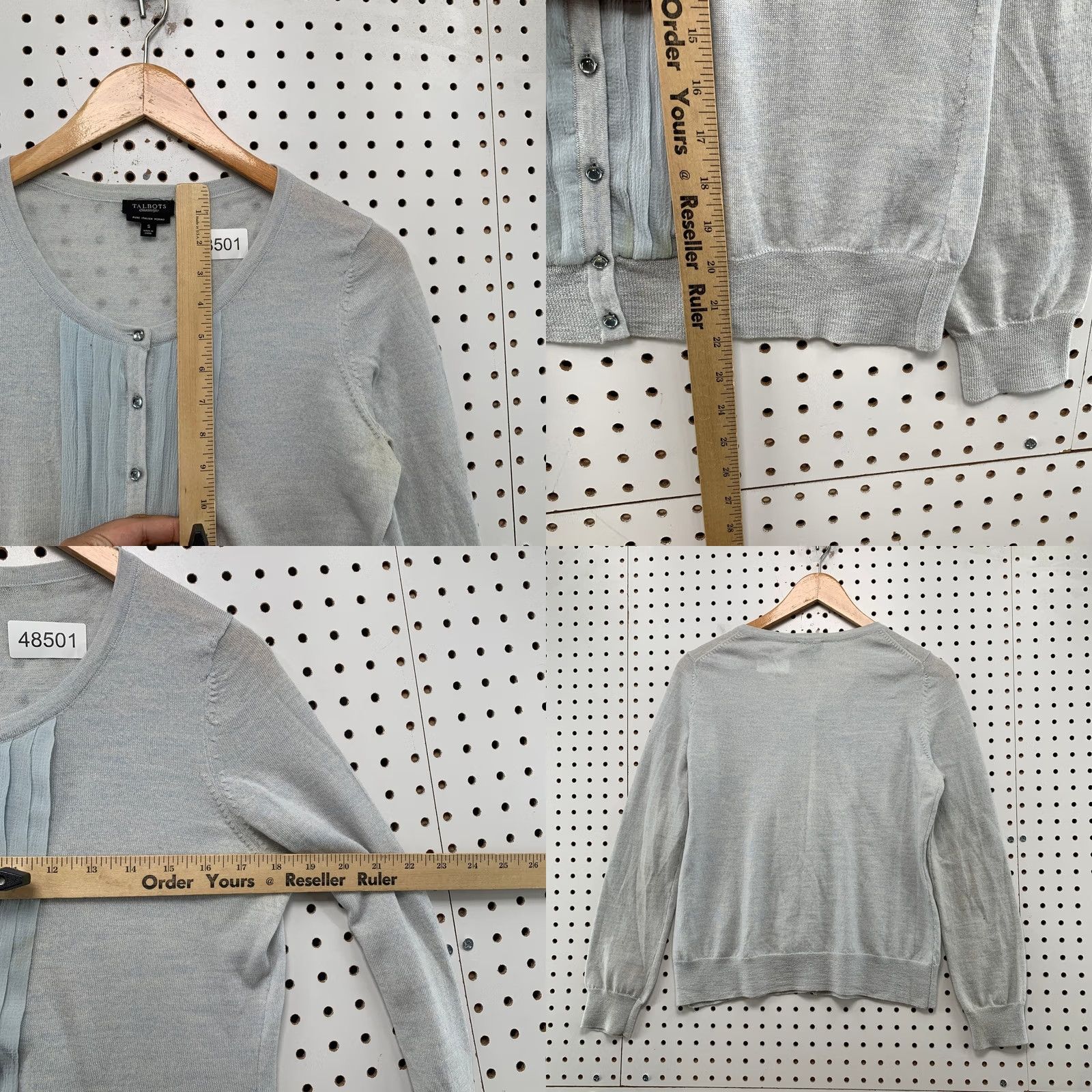 Talbots Talbots Sweater Cardigan Women Small Light Blue Pure Italian Merino Wool Pleated Size S / US 4 / IT 40 - 8 Thumbnail