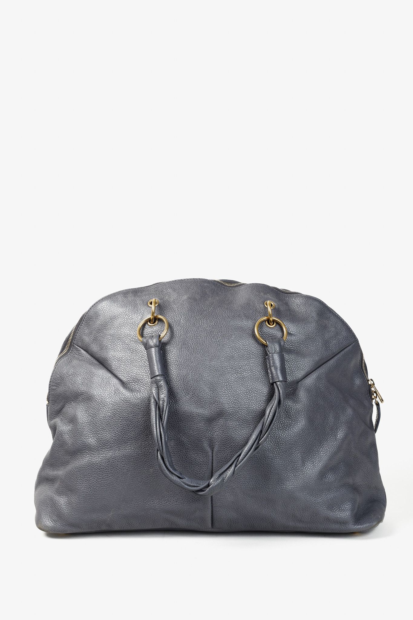 Yves Saint Laurent Yves Saint Laurent Grey Pebbled-Leather Braided-Strap Tote Size ONE SIZE - 4 Thumbnail