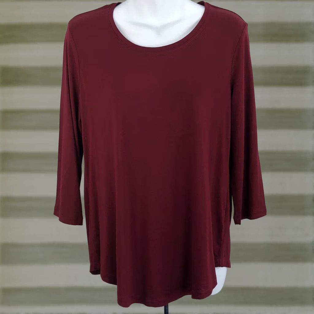 JM Collection JM Collection Jersey Top Burgundy 3/4 Sleeve Scoop Neck Rayon Tee Shirt Womens PM Regular Casual Shirt Size M / US 6-8 / IT 42-44 - 1 Thumbnail