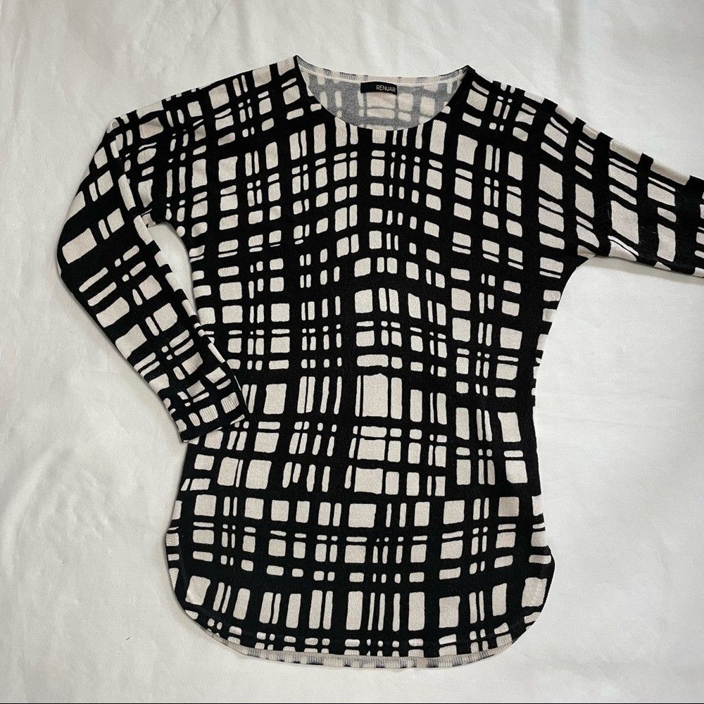 Renuar New Renuar Black White Geometrical Pattern Sweater Tunic Si Size XS / US 0-2 / IT 36-38 - 6 Thumbnail