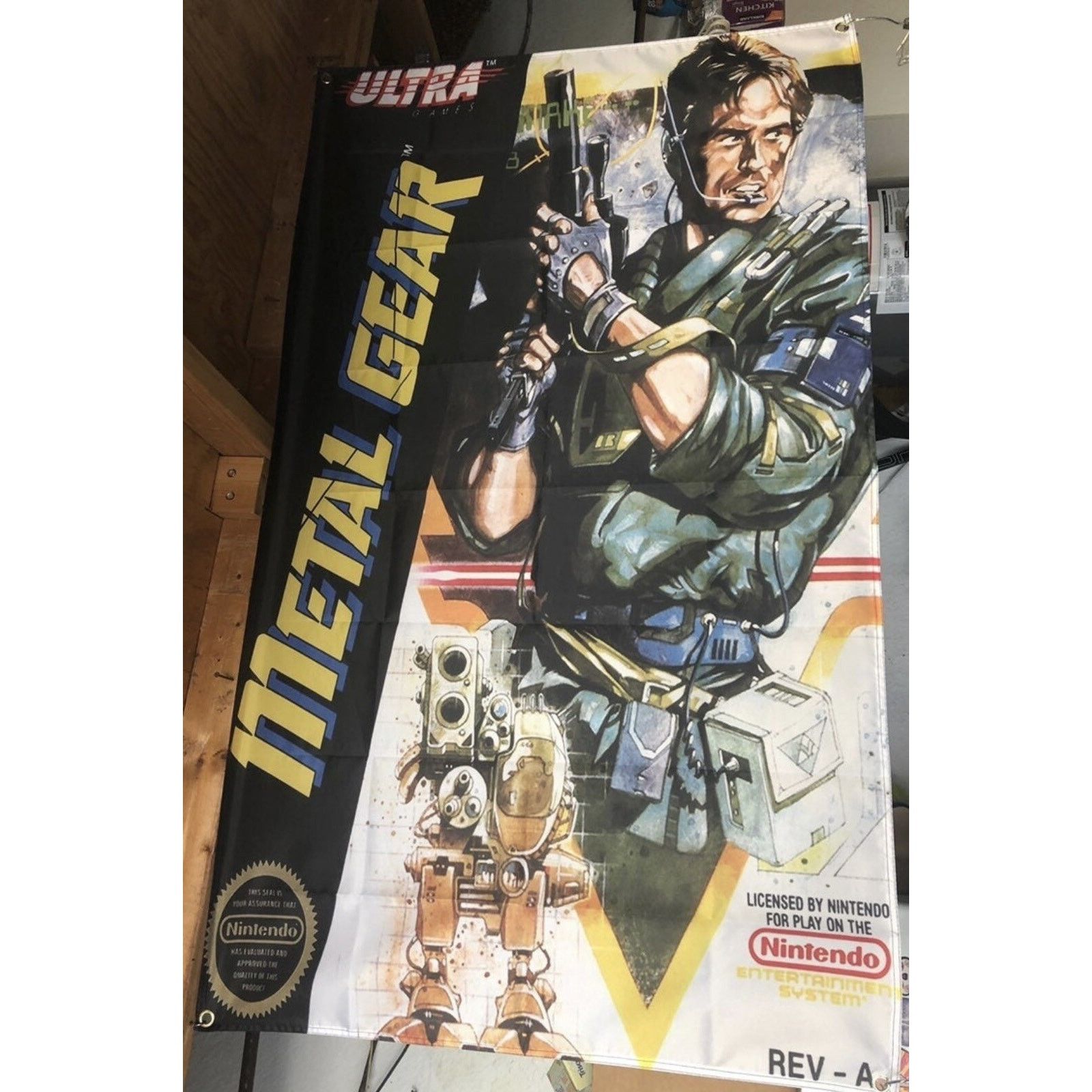 Nintendo Metal Gear 5ft NES Box Art Flag 1988 KONAMI ULTRA Nintendo Size ONE SIZE - 2 Thumbnail