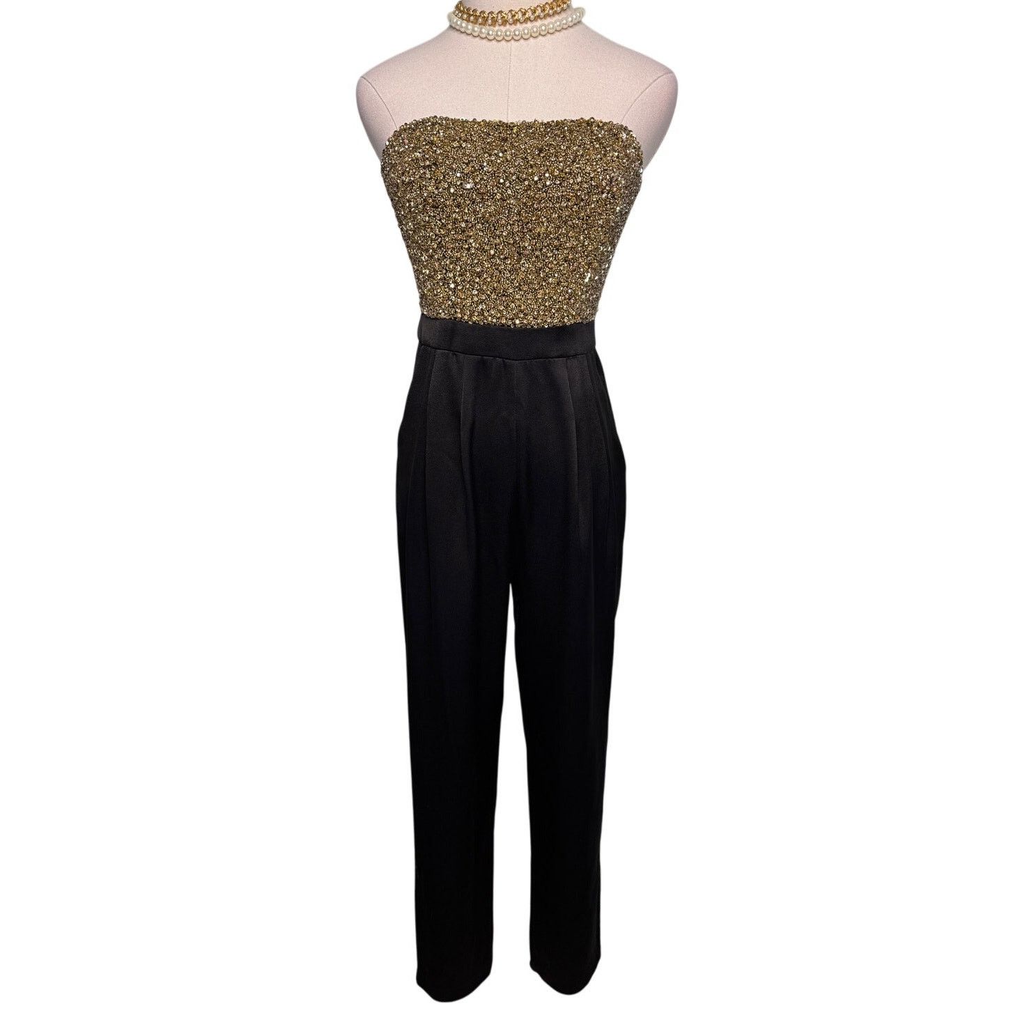 Alice + Olivia Alice + Olivia Jeri Rhinestone Jumpsuit black gold size 2 Size 26" / US 2 / IT 38 - 8 Thumbnail