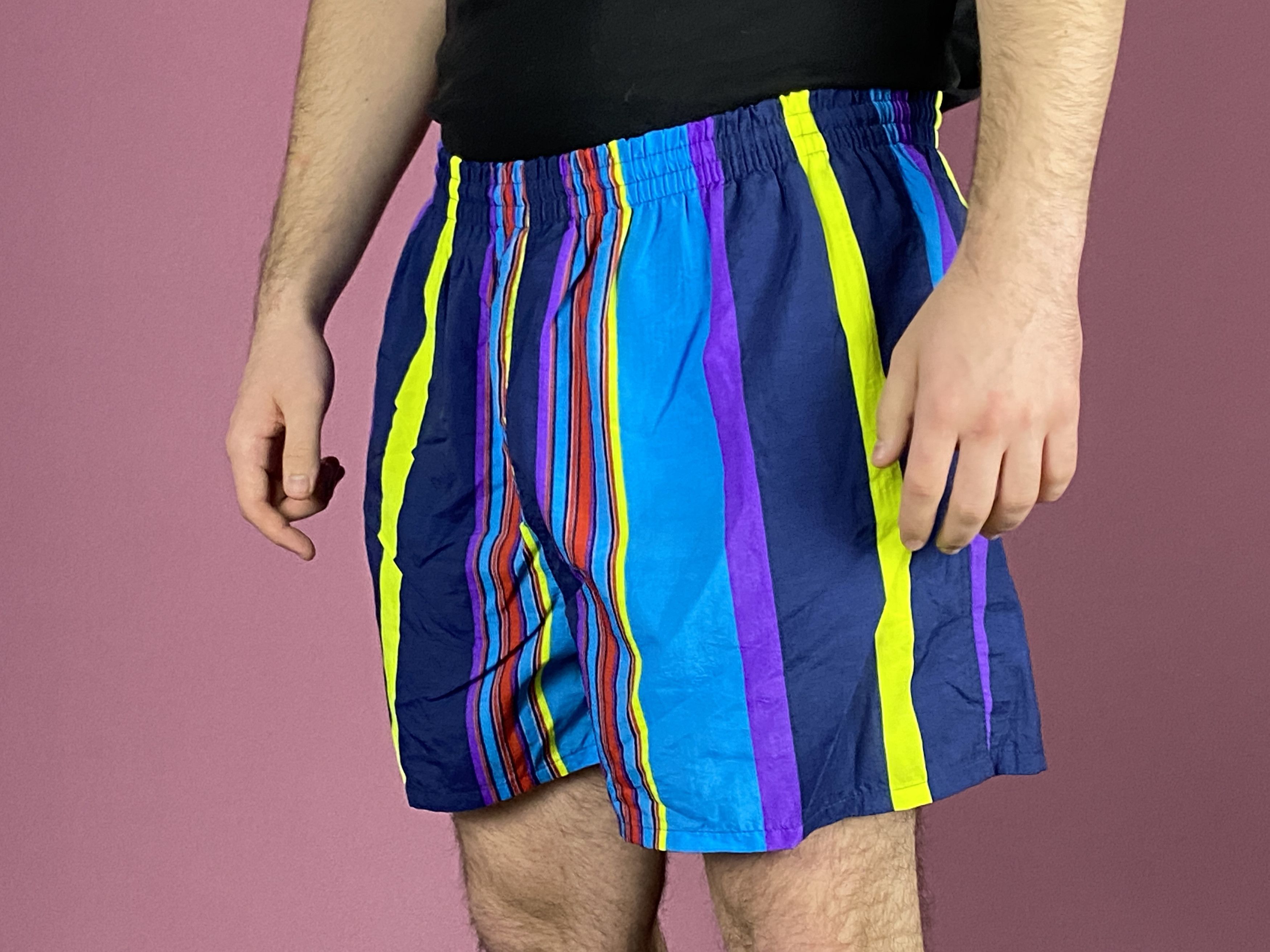 Vintage 90s Vintage Men's Striped Swim Shorts - XXL Size US 36 / EU 52 - 2 Thumbnail