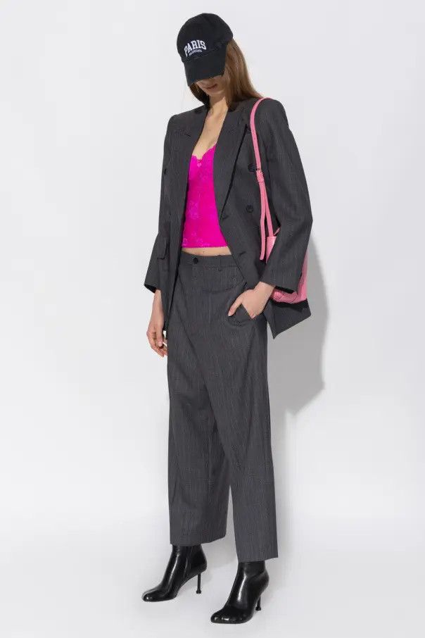Balenciaga o1bcso1str1124 Lingerie Stretch Lace Top in Lipstick Pink Size XS / US 0-2 / IT 36-38 - 2 Thumbnail