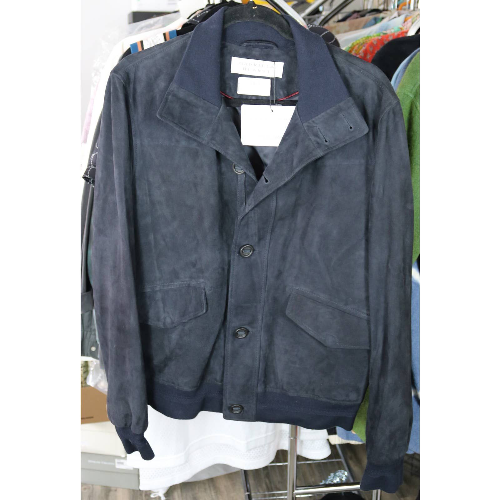 image of Gabriela Hearst Leroy Nubuck Suede Leather Jacket 48 Medium in Blue, Men's