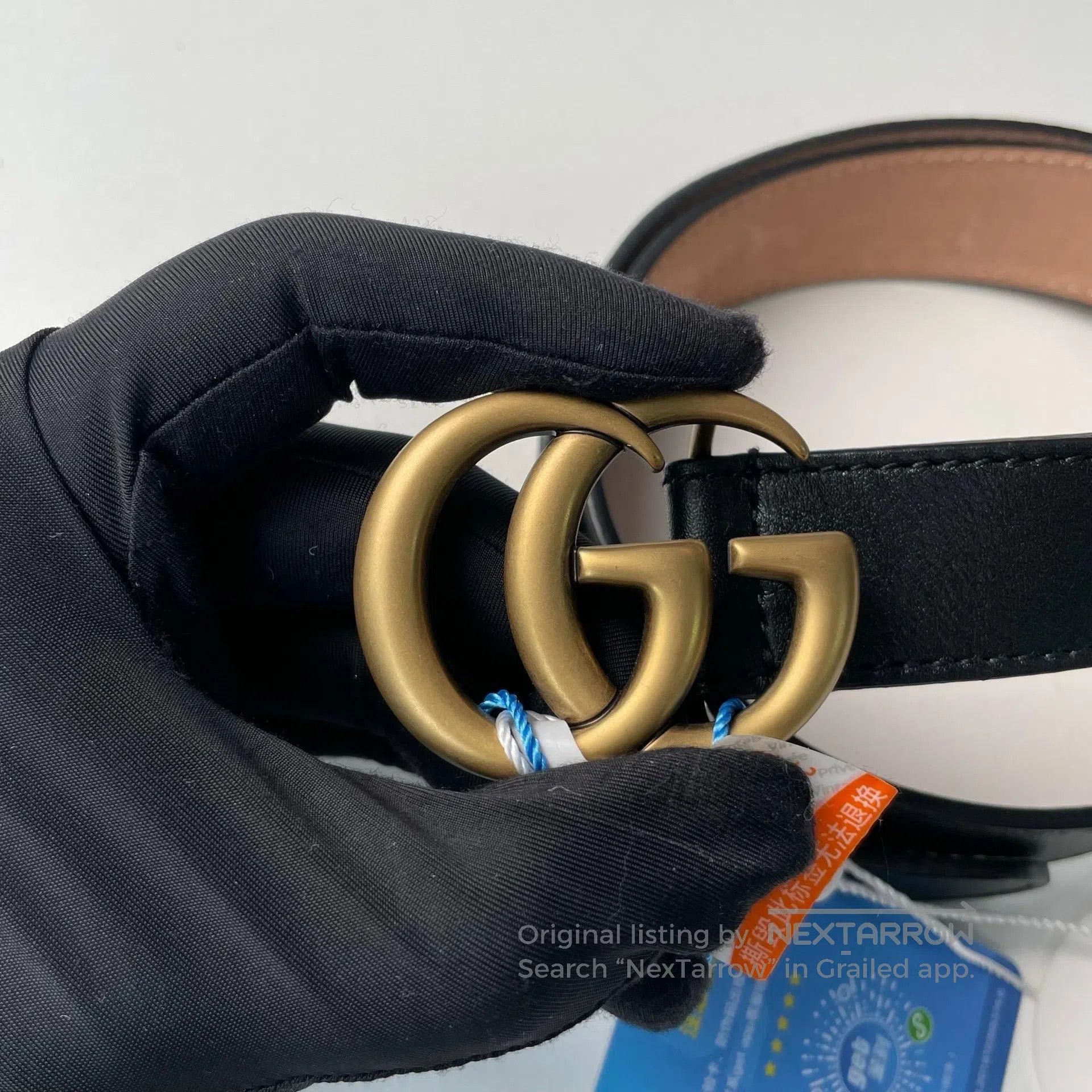 Gucci Guicci size 75 Black Gold Aged Metal Double G Belt| Size ONE SIZE - 2 Thumbnail