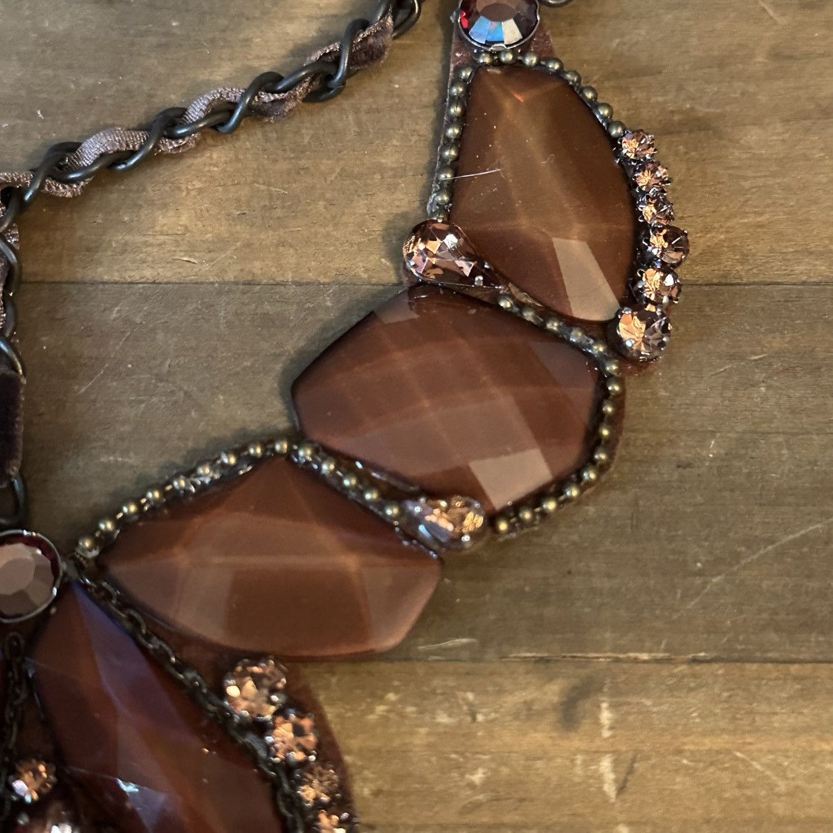 Other Brown asymmetrical stones woven statement bib necklace Size ONE SIZE - 4 Thumbnail