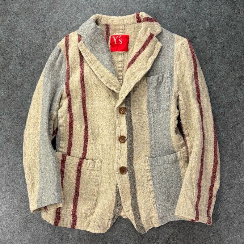 Y's Y's Wool contrast striped woolen jacket Size US XL / EU 56 / 4 - 1 Thumbnail