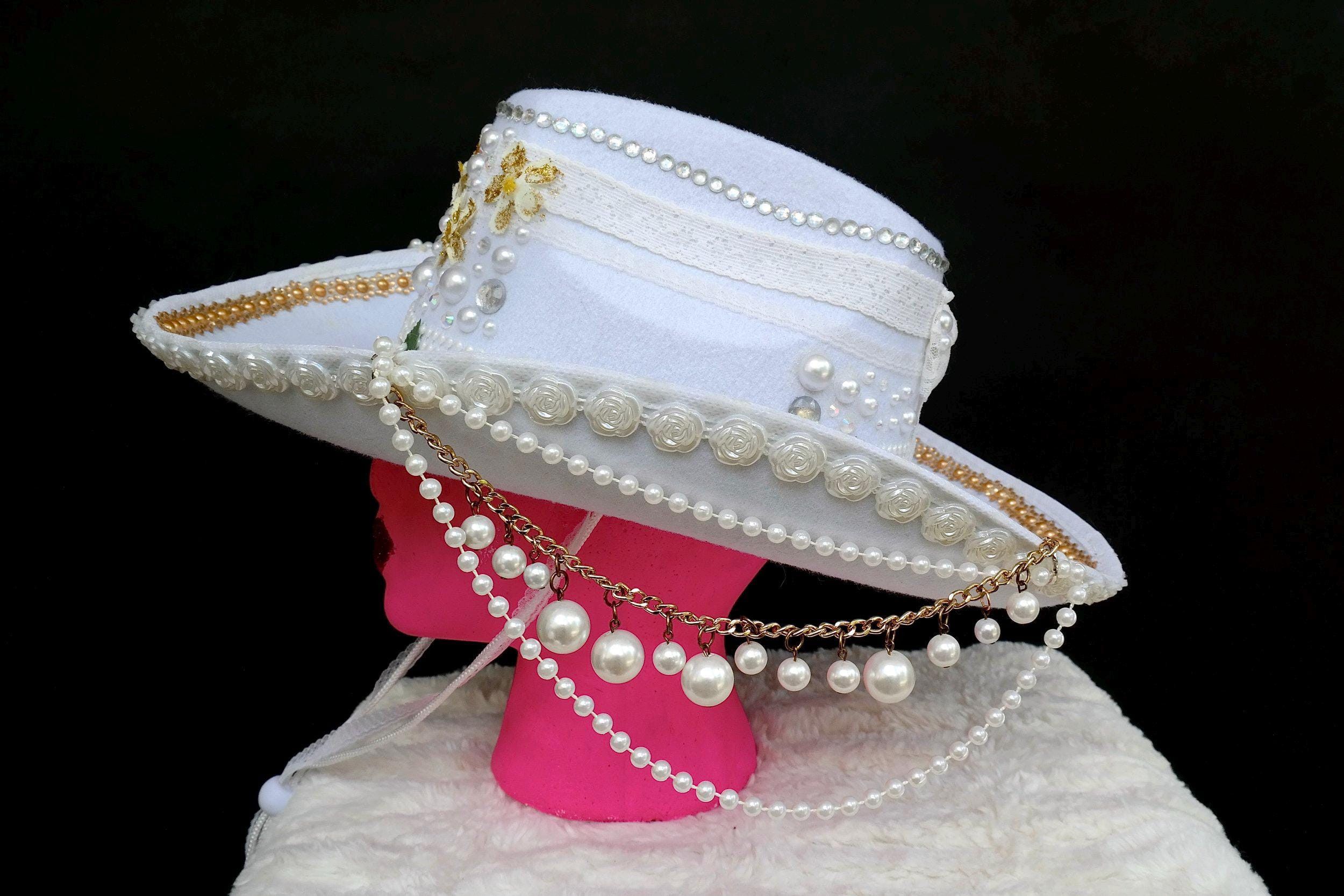 Handmade Flowers & Pearls Cowgirl Hat Size ONE SIZE - 2 Thumbnail