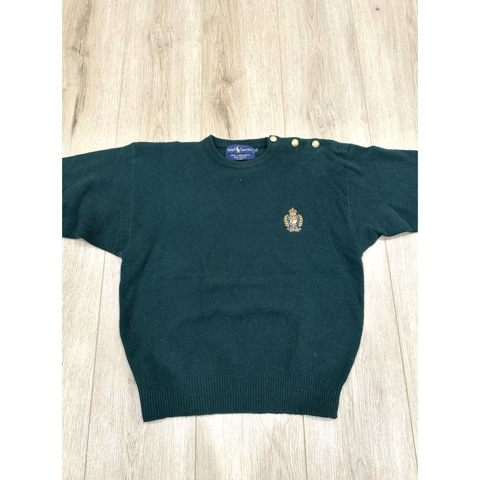 Polo Ralph Lauren VINTAGE Polo Ralph Lauren 90s Embroidered Crest Wool Sweater Green Womens M Size M / US 6-8 / IT 42-44 - 3 Thumbnail
