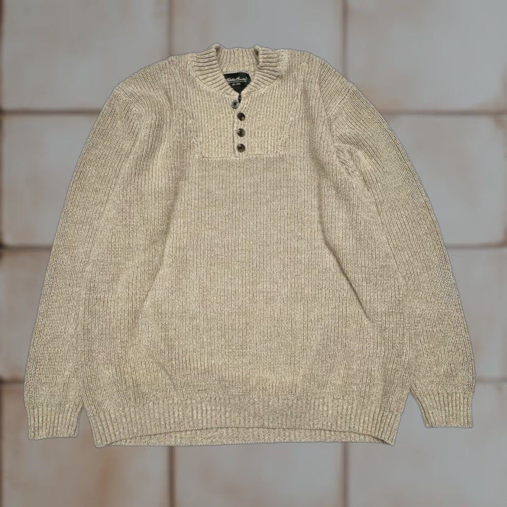 Eddie Bauer VINTAGE Eddie Bauer Heavyweight Cable-Knit Crew Neck Sweater 100% Cotton XL Men Beige Tan 1/4 Button Pullover Knit 1 Day Shipping Size US XL / EU 56 / 4 - 1 Thumbnail