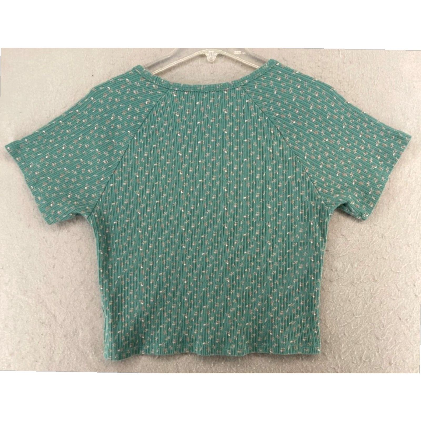 American Eagle Outfitters American Eagle Womens XL Green Floral Cropped Ribbed Shirt Size XL / US 12-14 / IT 48-50 - 7 Thumbnail