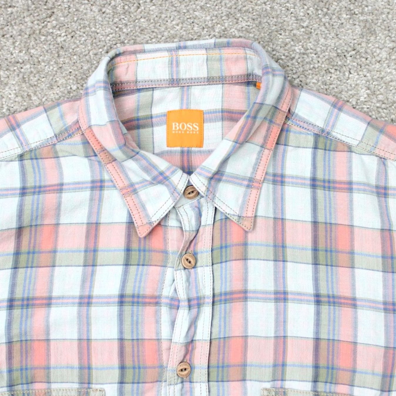 Hugo Boss HUGO BOSS Shirt Mens Medium Pink/Green CalifoE_1 Cotton Long Sleeve Button-Up Plaid Vintage No Size US M / EU 48-50 / 2 - 4 Thumbnail