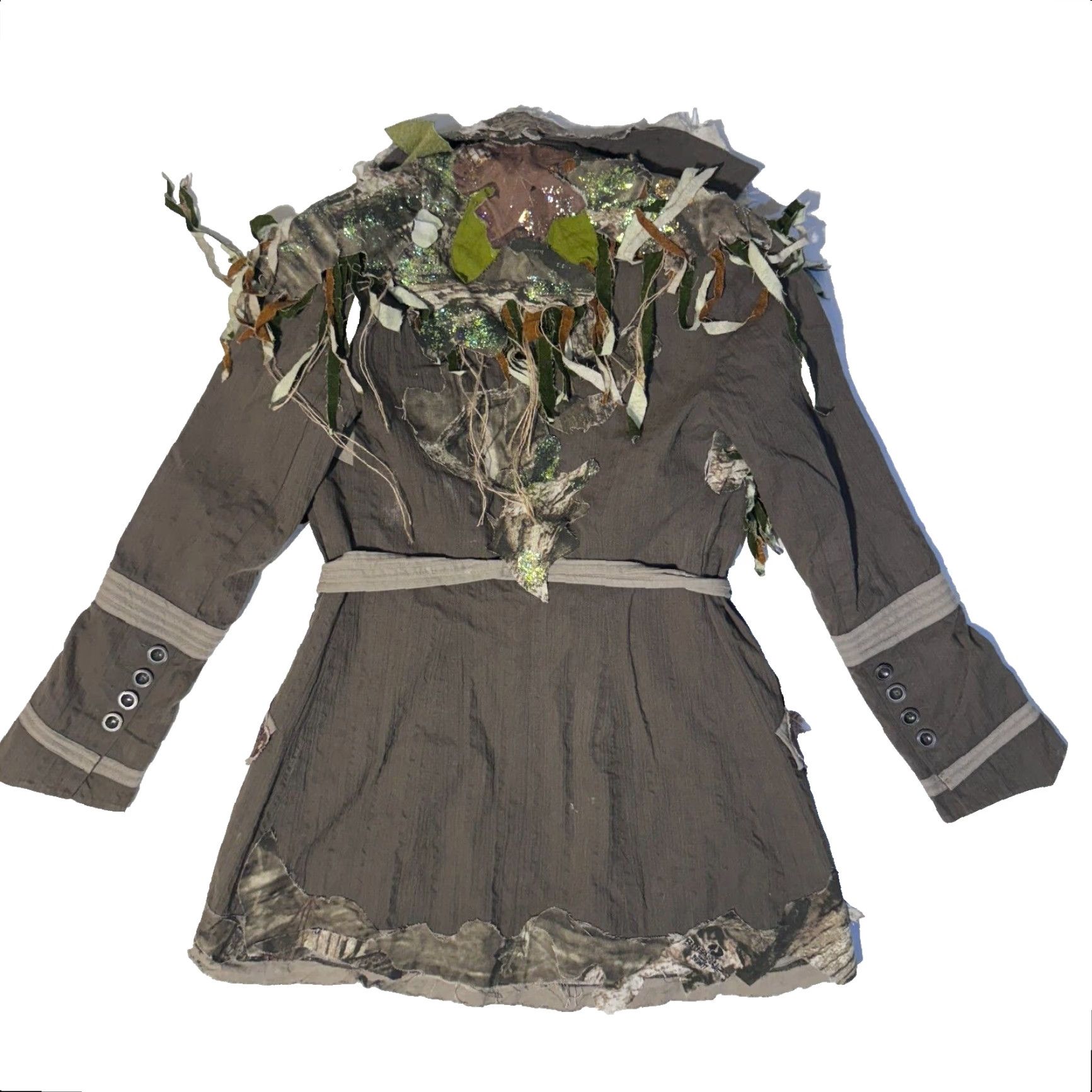 Vintage 1 of 1 Custom Camo Fairy Glitter Floral Belted Brown Jacket XS Fairycore Grunge Womens Size XS / US 0-2 / IT 36-38 - 7 Thumbnail
