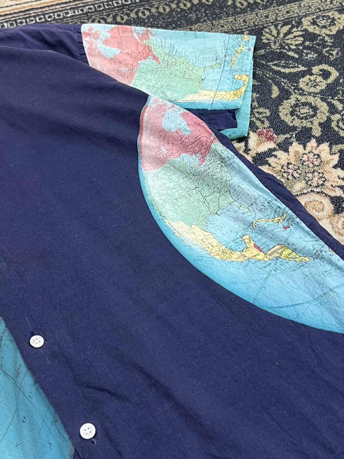 Paul Smith × Vintage Rare 🔥 Paul Smith Globe Print Open Collar Shirt Size US L / EU 52-54 / 3 - 8 Thumbnail