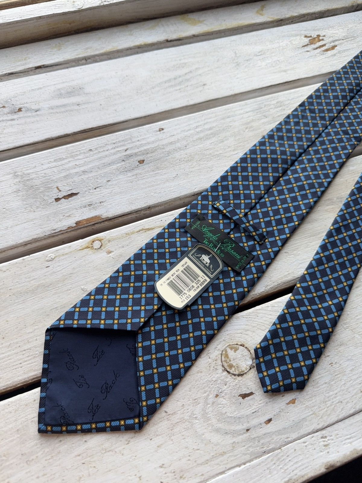 Designer × Vintage Angelo Bosani Italy Silk Tie Blue Yellow Geometric Tie Rack Size ONE SIZE - 4 Thumbnail