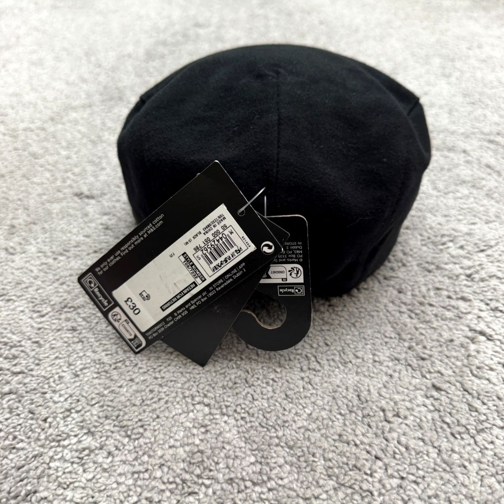 OAMC M&S Mark & Spencer Flat Cap Hat S/M Stormwear Shower Resistant Quilted Lined Black Cotton Men Flat Cap Lane? Size ONE SIZE - 5 Thumbnail