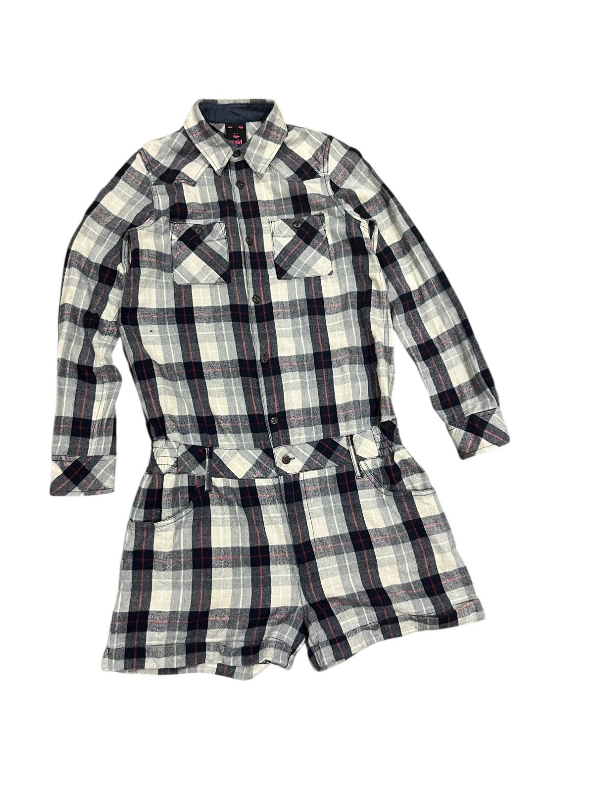 Japanese Brand X-girl checkered longsleeve short set up all in one jumpsuit Size XS / US 0-2 / IT 36-38 - 2 Thumbnail