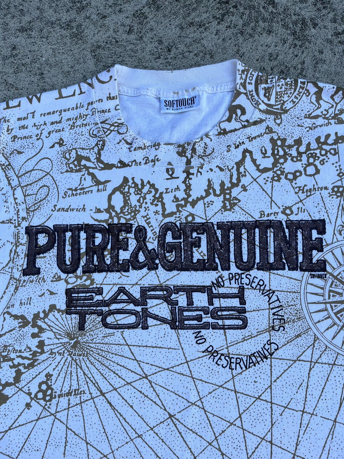 Vintage Rare Vintage 90’s Softouch by Susan Fixel “Old Map” T-Shirt Size US XL / EU 56 / 4 - 5 Thumbnail