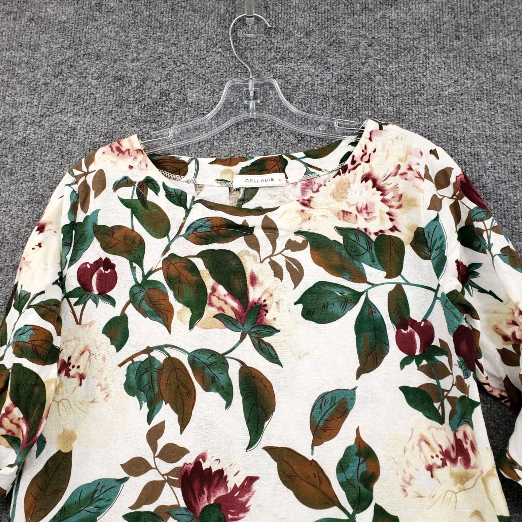 Vintage Cellabie Dress Womens Small White Green Floral Tunic Shift Roll Tab Sleeves Casual Size S / US 4 / IT 40 - 6 Thumbnail
