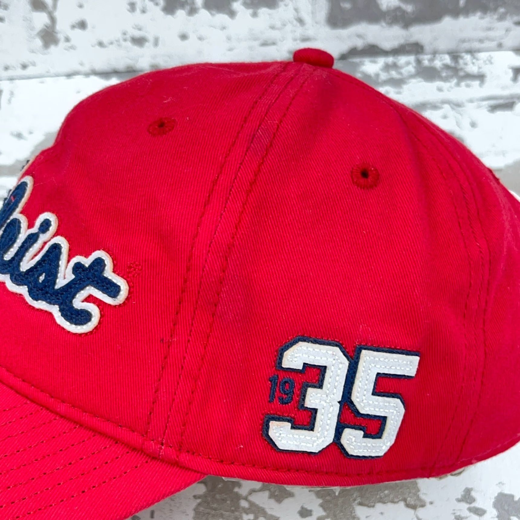 Titleist Titleist Hat Cap Red Blue Leather Strap Back Gold Dad Baseball Spell Out Script Cap Mens L Red Cotton Twill 80s 90s Retro USA Baseball Cap Size ONE SIZE - 6 Thumbnail