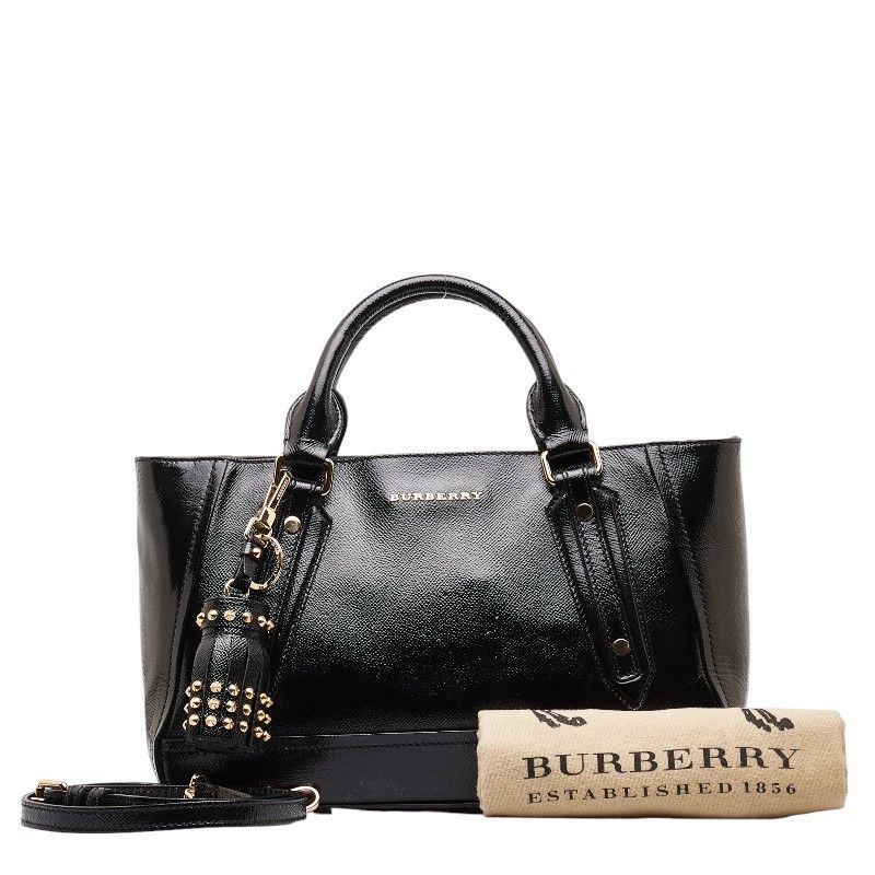 image of Burberry Patent Leather Handbag in Black, Women's