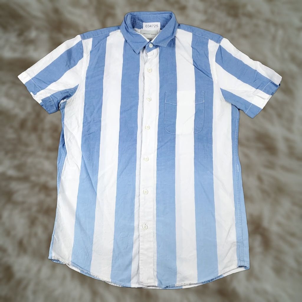 American Eagle Outfitters American Eagle Outfitters Shirt Mens Small Blue White Striped Short Sleeve Button-Up Size US S / EU 44-46 / 1 - 1 Thumbnail