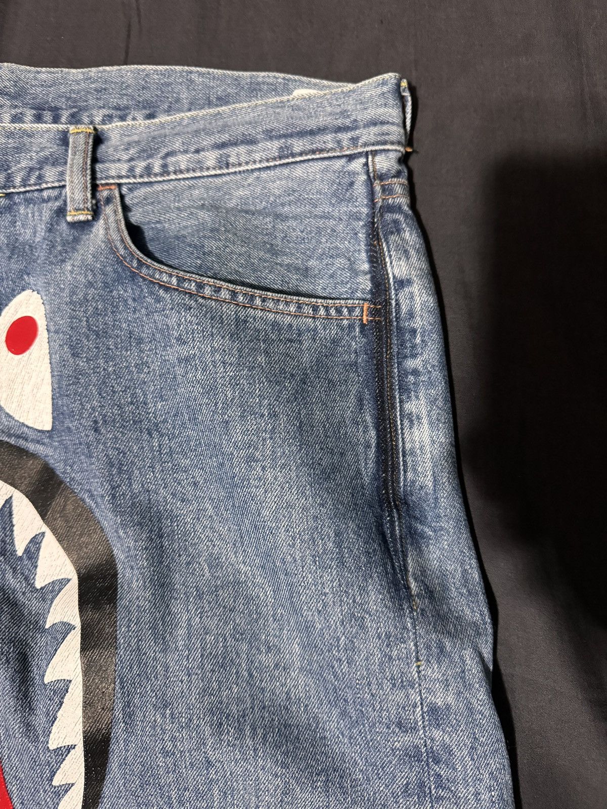 Bape Shark Washed Wide Denim Pants Size US 36 / EU 52 - 4 Thumbnail