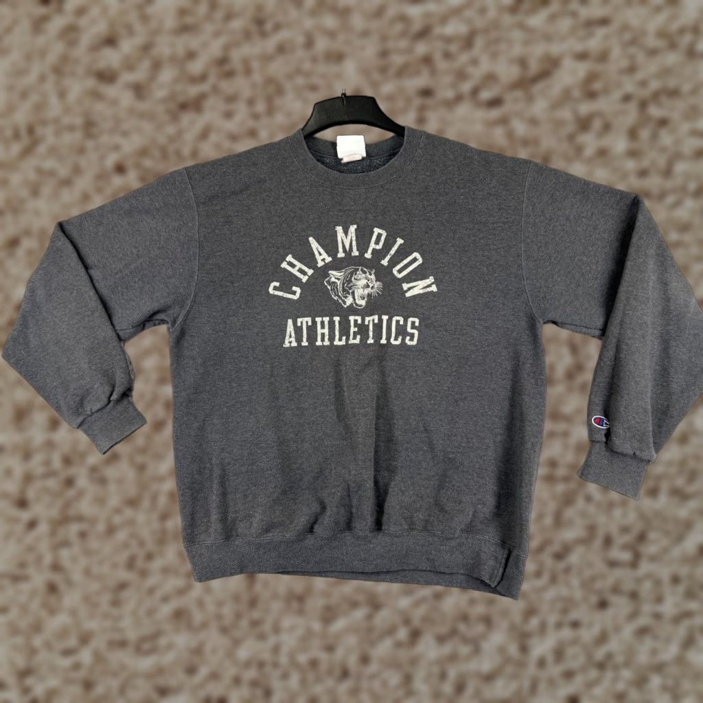 Champion Champion Sweater Men Large Gray Cotton Tiger Athletics Long Sleeve Crew Neck Size US L / EU 52-54 / 3 - 1 Thumbnail