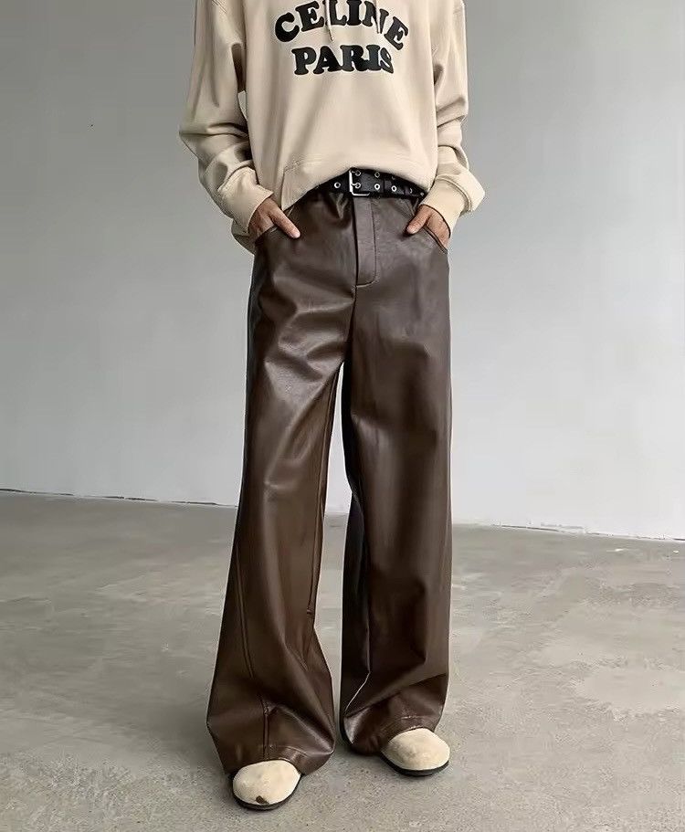 Japanese Brand × Jean Streetwear Casual Pu Leather Straight Wide Leg Trousers Size US 33 - 1 Thumbnail