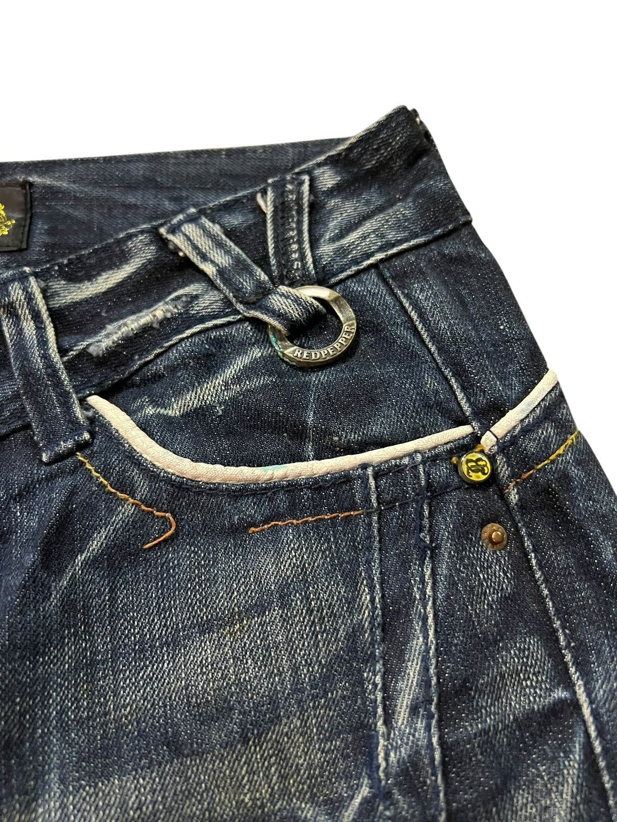Japanese Brand Flare Redpepper Embroidery Skull Mud Wash Lowrise Jean Size US 31 - 9 Thumbnail